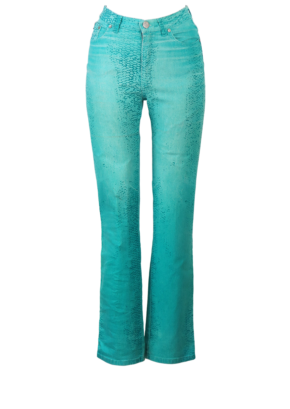 Cavalli Jeans Fitted Stretch Jeans with Turquoise Snakeskin Style Print ...