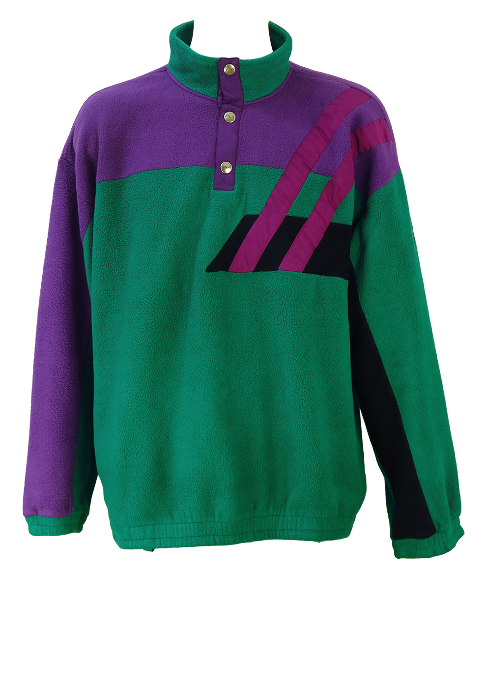 hebben zich vergist site Supersonische snelheid Fila Magic Line Green, Purple and Black Striped Detail Fleece Top – L/XL |  Reign Vintage