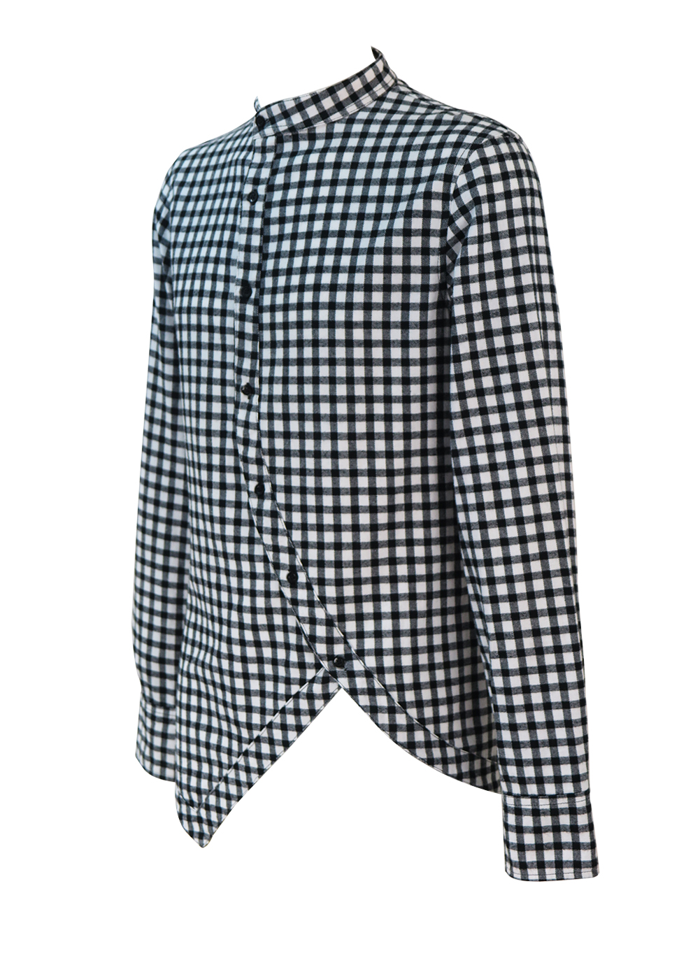 Black & White Check Shirt with a Round Neck Collar and Asymmetric ...