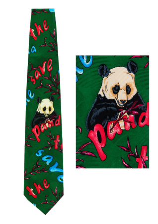 'Save The Panda' Green and Purple Silk Tie
