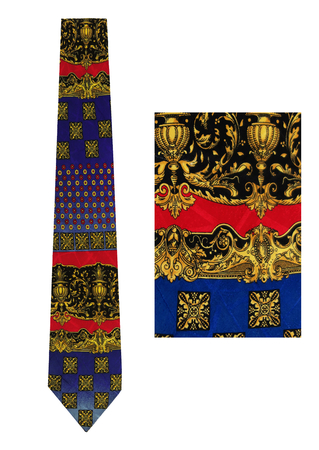 Lavish Baroque Style Silk Tie in Blue, Red & Gold