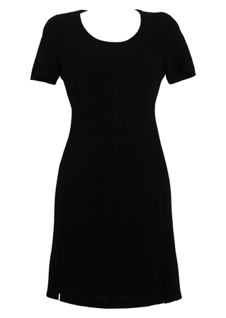 60's Style Short Sleeved Black Shift Dress - S/M
