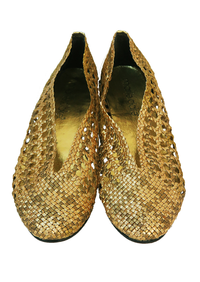Metallic Gold Woven Lattice Leather Pumps UK Size 5 Reign Vintage