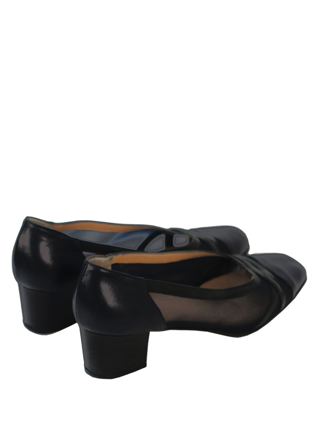 Navy Blue Leather & Fine Mesh Mid Heel Shoes UK Size 6 Reign Vintage