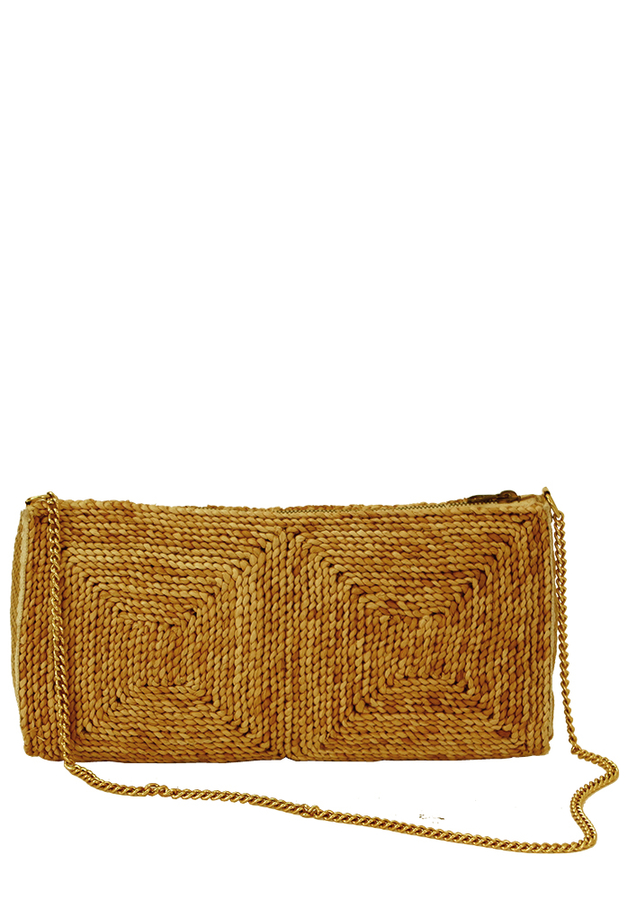 Straw Clutch Bag with Gold Chain Strap Reign Vintage
