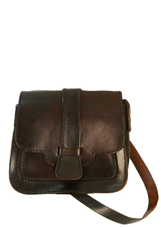 Dark Brown Leather Satchel with Adjustable Shoulder Strap