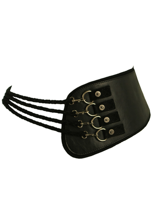 C'N'C Costume National Corset Style Black Leather Belt with Braided Suede Straps