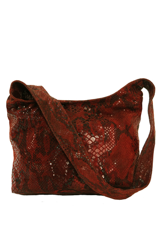 Red Suede Shoulder Bag with Black Snakeskin Pattern