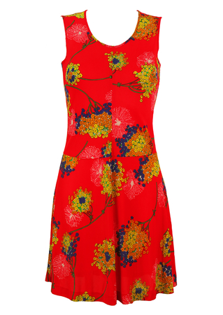 Vintage 1960's Unworn/New Red Mini Dress with Ditsy Floral Print - S ...