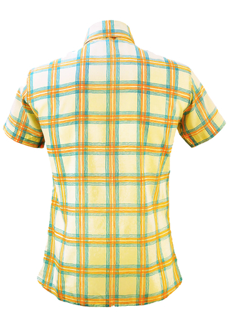 Cream Short Sleeved Shirt with Orange & Blue Check Pattern - S/M ...