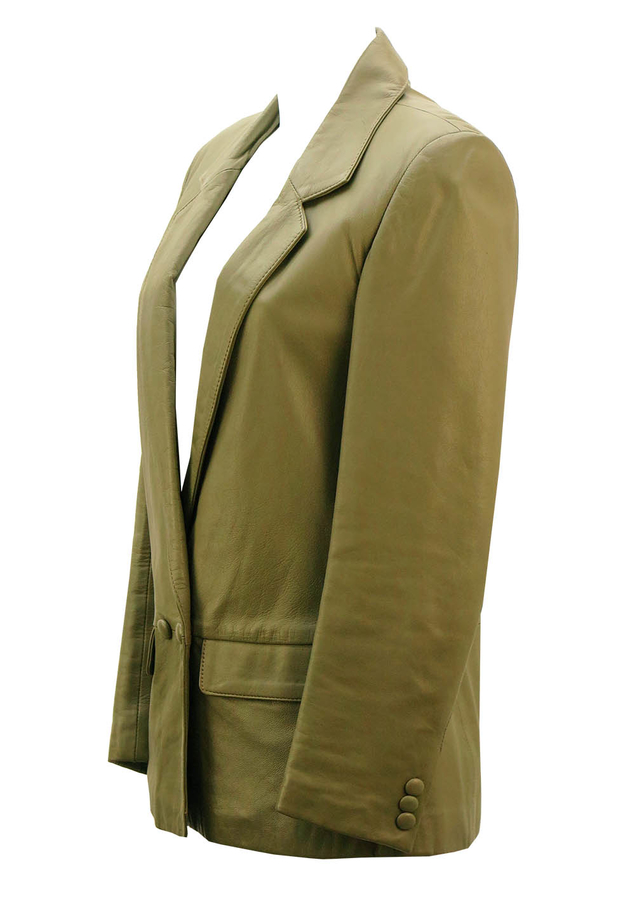 Olive Green Leather Blazer - M | Reign Vintage