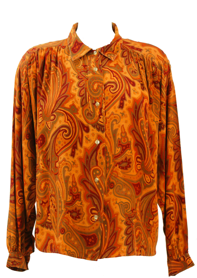 Pleat Detail Blouse with Paisley Print in Burgundy, Ochre & Olive Green ...
