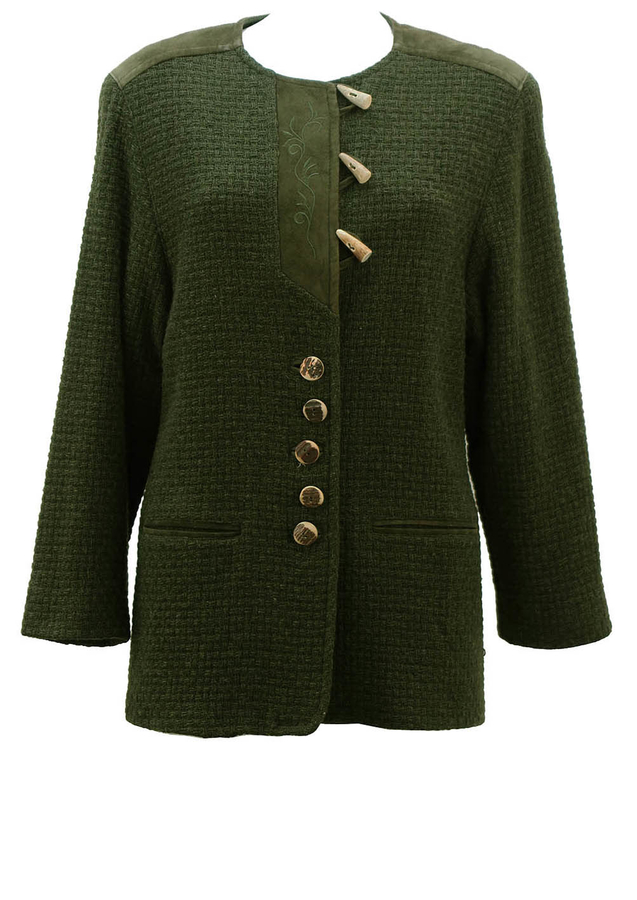 Forest Green Wool & Suede Tyrolean Jacket M Reign Vintage