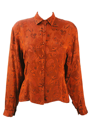 Copper Coloured Blouse with Embroidered Floral & Paisley Satin Weave ...