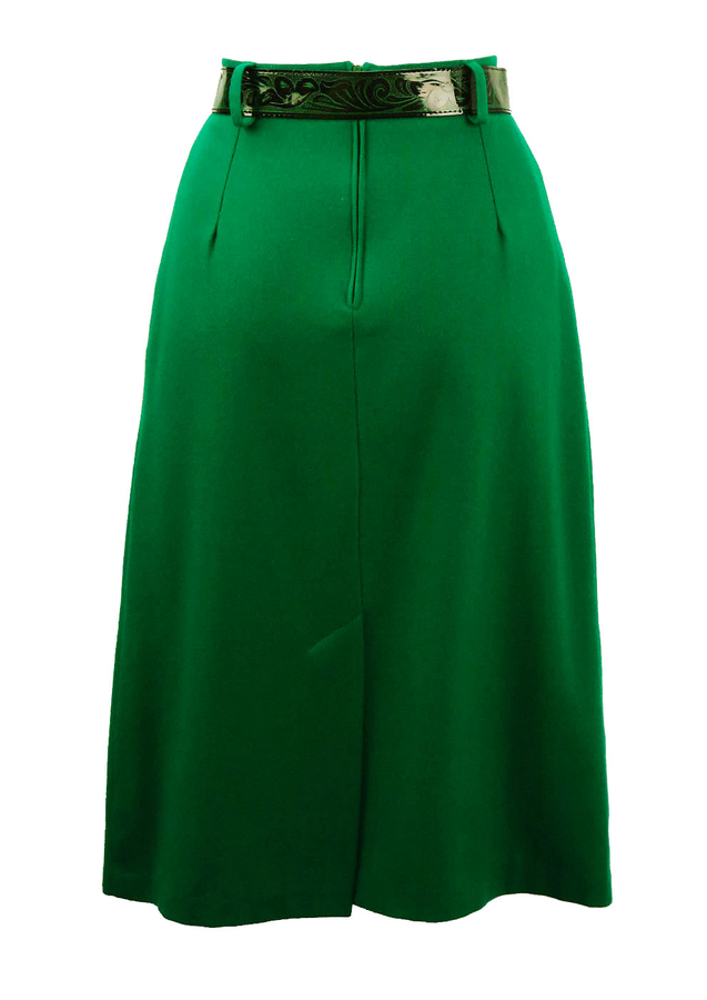 Emerald Green Wool Midi Skirt with Decorative Belt Unworn S/M