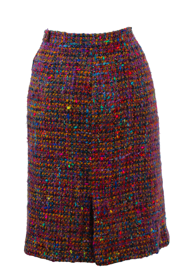 Multi Coloured Tweed Knee Length Skirt with Neon Highlights S/M Reign Vintage