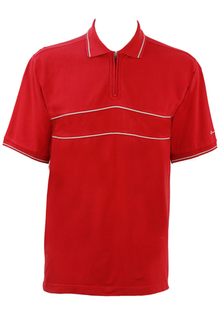 Red Champion Polo Shirt with Zip Neck and Grey Trim - L