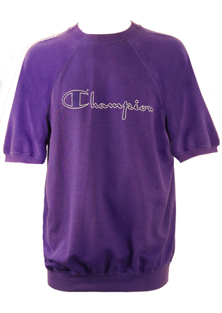 Vintage Champion Purple Short Sleeved Sweatshirt - L/XL