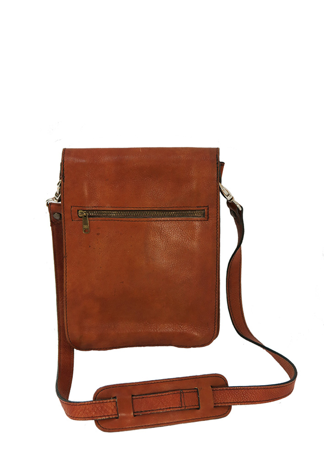 Tan Leather Correspondents Bag with Multi Compartments | Reign Vintage
