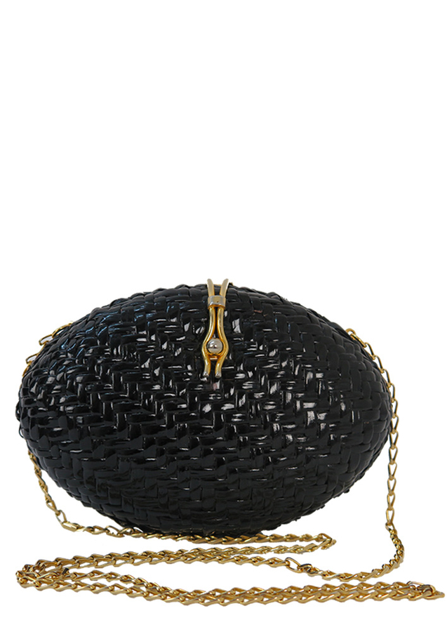 Rodo Black Lacquered Wicker Cross Body Evening Bag with Gold Chain ...