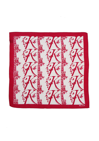 Soft Burgundy & White Silk Square Scarf with Intricate Letter 'K' Pattern - 52 x 51 cm