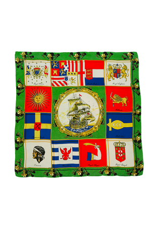 Vintage 60's Silk Square Scarf with Sailing Ship & Flags Design - 75 x 77 cm