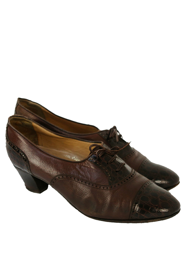 Brogue Style Heeled Lace Up Shoes in Two Tones of Brown - UK Size 6 ...