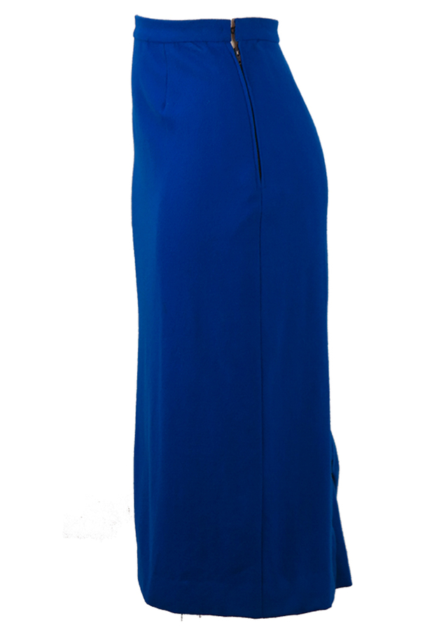 Electric Blue Wool Midi Pencil Skirt with Back Pleat Detail XS/S