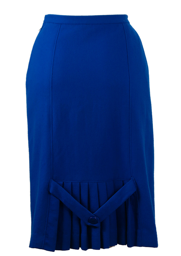 Electric Blue Wool Midi Pencil Skirt with Back Pleat Detail XS/S