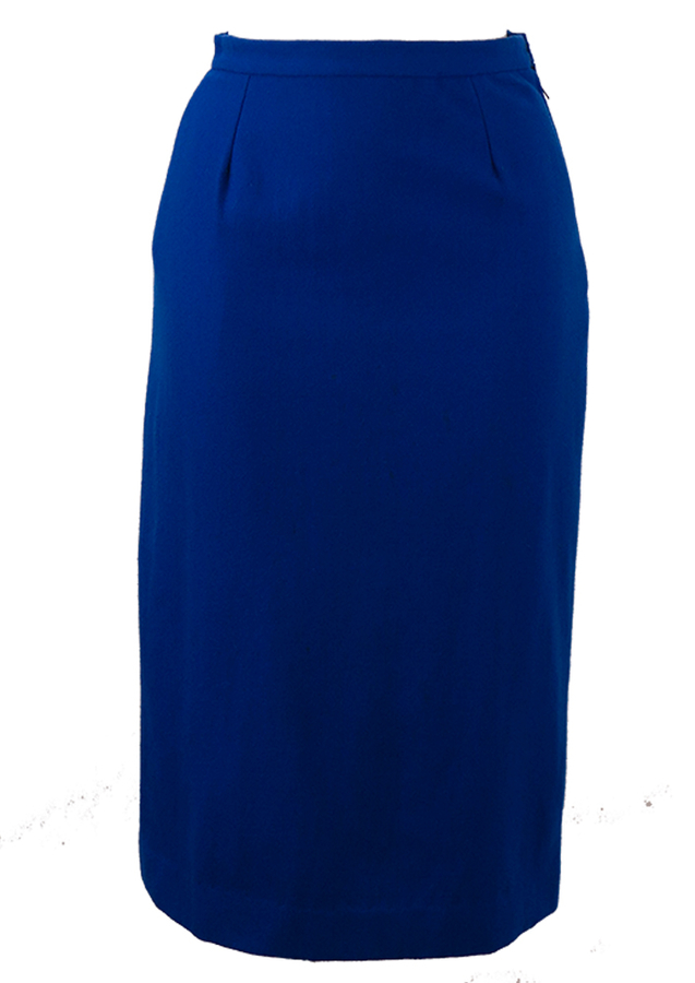 Electric Blue Wool Midi Pencil Skirt with Back Pleat Detail XS/S
