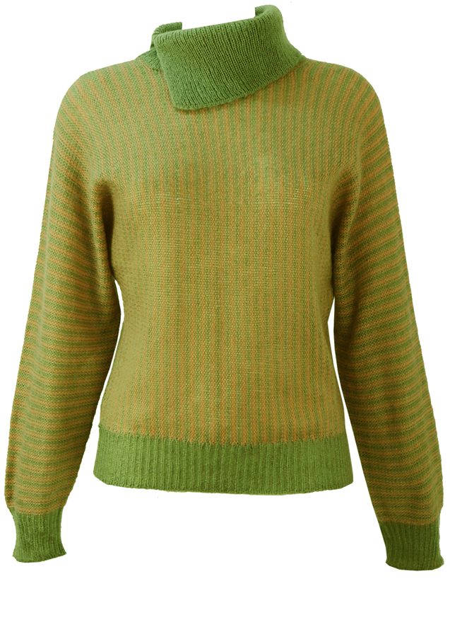 Peach & Green Striped Jumper with Batwing sleeves & Asymmetric Collar ...