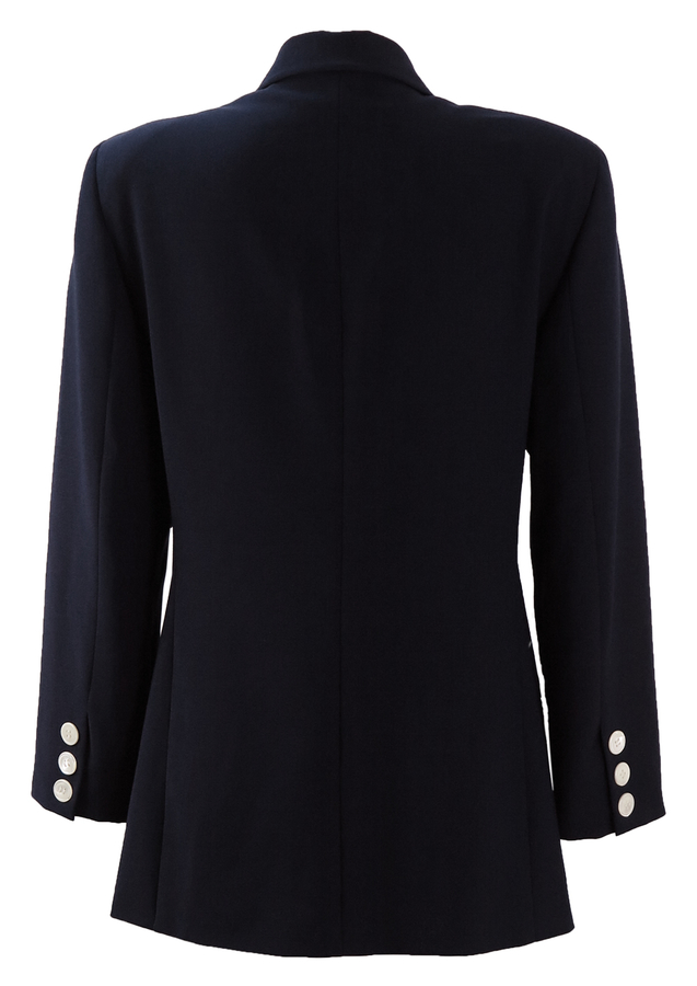 Genny Double Breasted Navy Blazer with White Button Detail M Reign