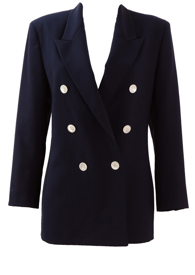 Genny Double Breasted Navy Blazer with White Button Detail - M | Reign