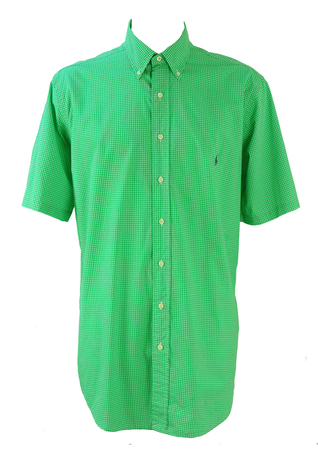 Ralph Lauren Green & White Checked Short Sleeved Shirt - XXL