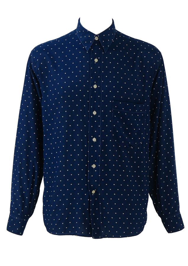 Navy Blue Shirt with White Polka Dots M/L Reign Vintage
