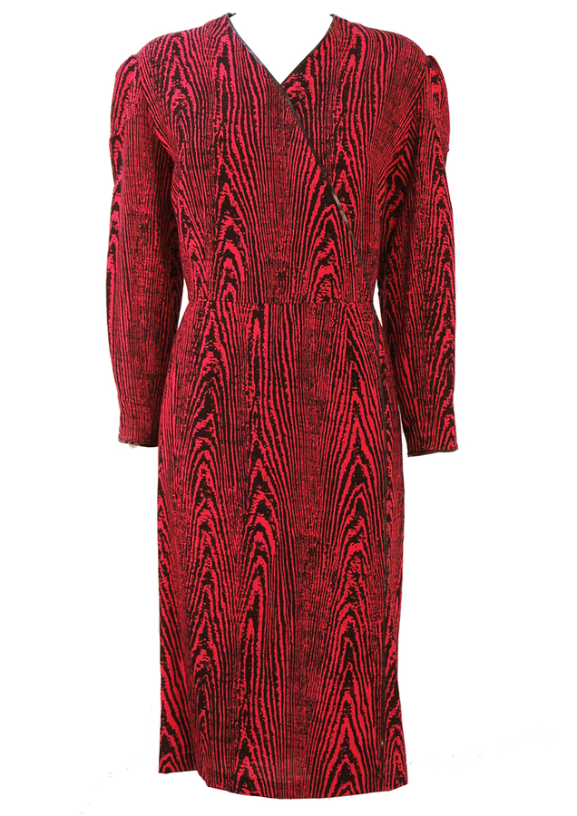 Red & Black Zebra Print Midi Dress with Three Quarter Length Sleeves ...