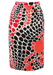Vibrant Midi Pencil Skirt With Abstract Spot Pattern in Black, Red & Coral - S