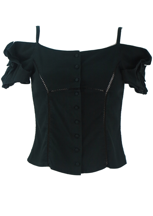 Black Off the Shoulder Fitted Top with Bow Sleeve Detail - S | Reign ...