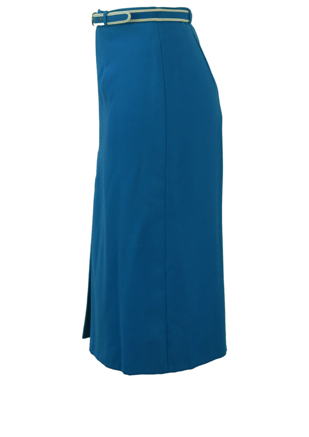 Royal Blue, Knee Length ALine Skirt with Inverse Pleat Detail M