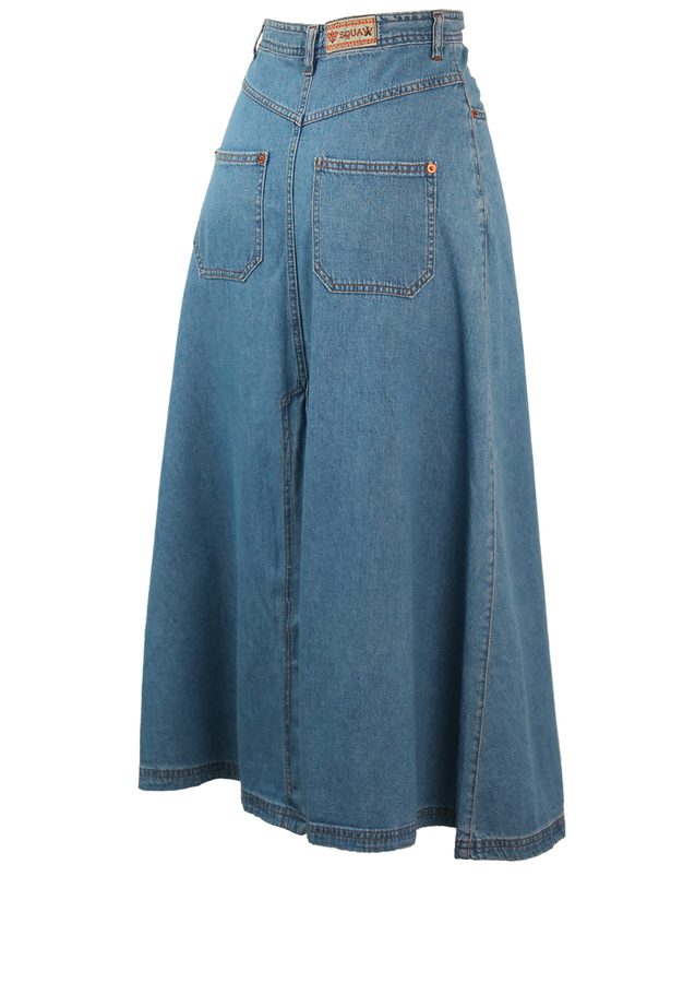 Blue Denim A Line Maxi Skirt With Long Front And Back Slit Detail Xss