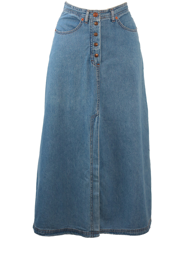 Blue Denim A-Line Maxi Skirt with Long Front & Back Slit Detail - XS/S ...