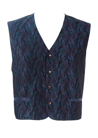 Vintage 90's Blue & Purple Tonic Tone Waistcoat with Abstract Pattern - L