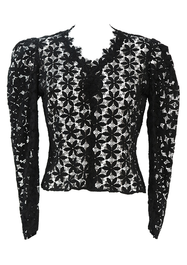 Victorian Style Black Lace Floral Pattern Long Sleeve Top - M | Reign ...