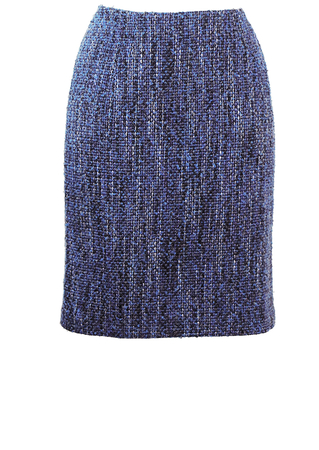 Gianfranco Ferre Blue, Purple & Grey Textured Tweed Pencil Skirt - M