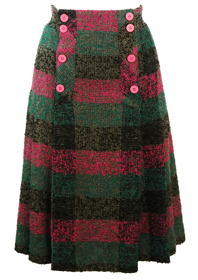 Virgin Wool Midi Skirt with Faded Check Pattern
