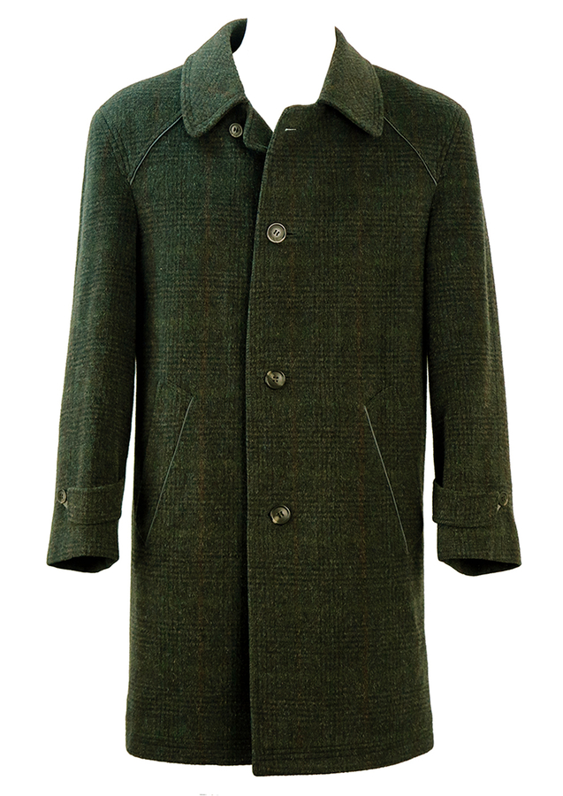 Tweed Green & Grey Wool & Mohair Coat with Subtle Check Pattern M/L