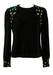 Vintage 60's Black Jersey Top with Colourful Floral Embroidery Detail - M