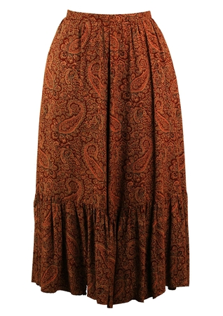 Pleat Detail Russet Paisley Print Skirt - S