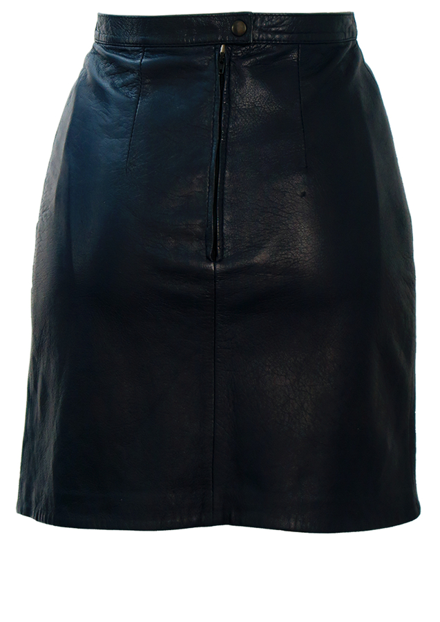 Navy Blue Leather Mini Skirt - XS/S | Reign Vintage