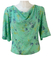 Mint Green Cowl Neck Top with Yellow & Blue Floral Pattern and Floaty Sleeves - M